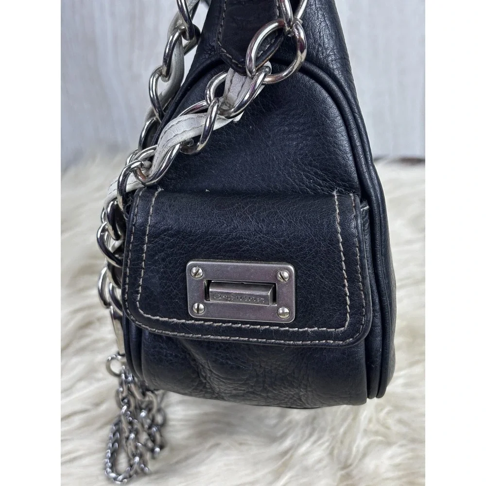 Vintage Lauren Ralph Lauren Black Leather Hobo Chain‎ Shoulder Bag Y2K Slouch